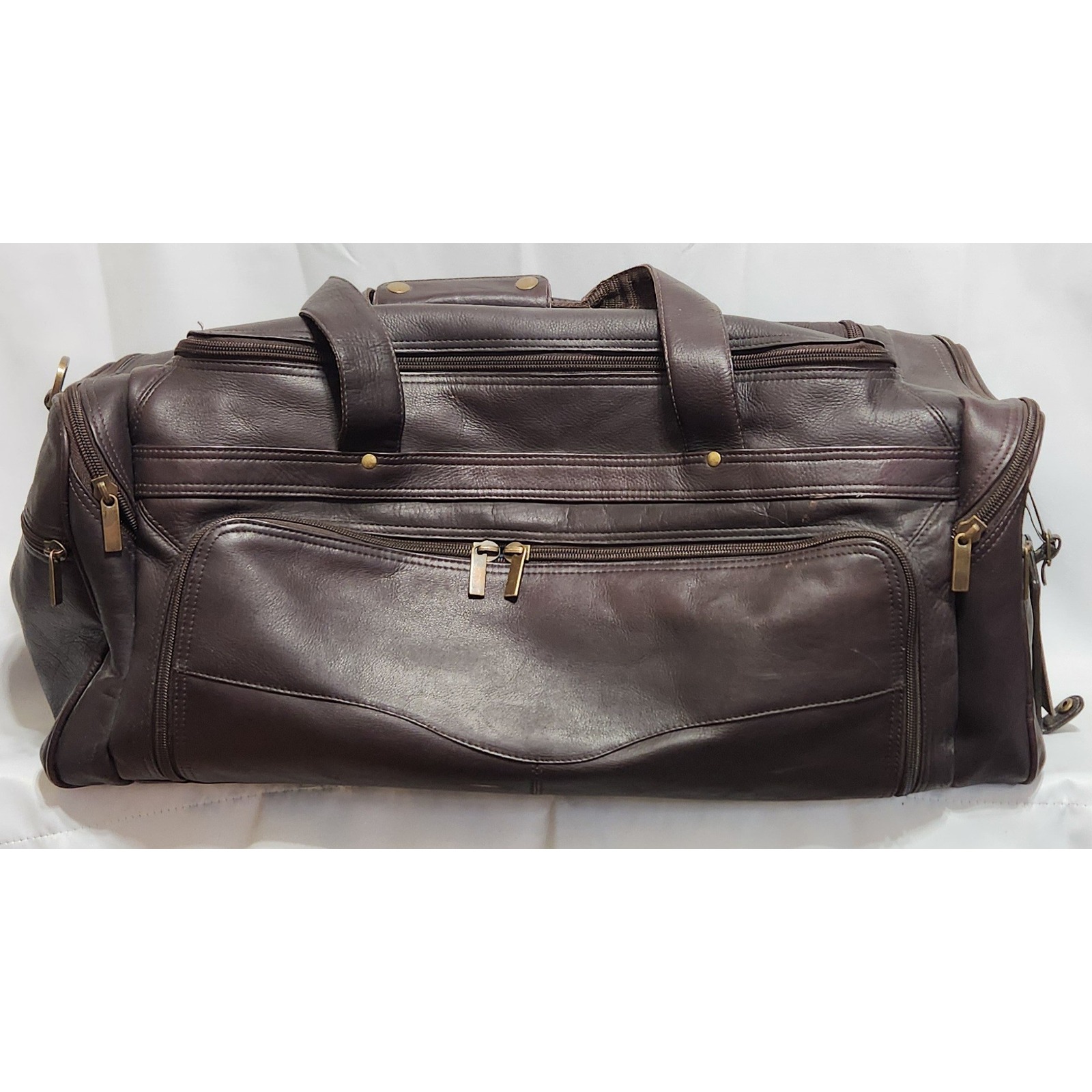 Links Kings Brown Leather Duffel Bag Travel Weekend Carry On Brass Hardware